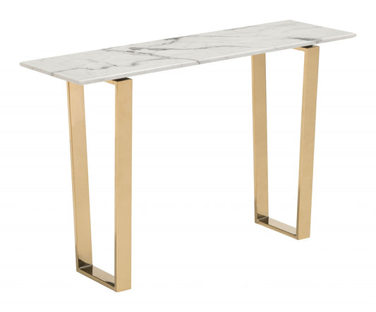 Designer's Choice White Faux Marble and Gold Console Table By Homeroots | Console Tables | Modishstore