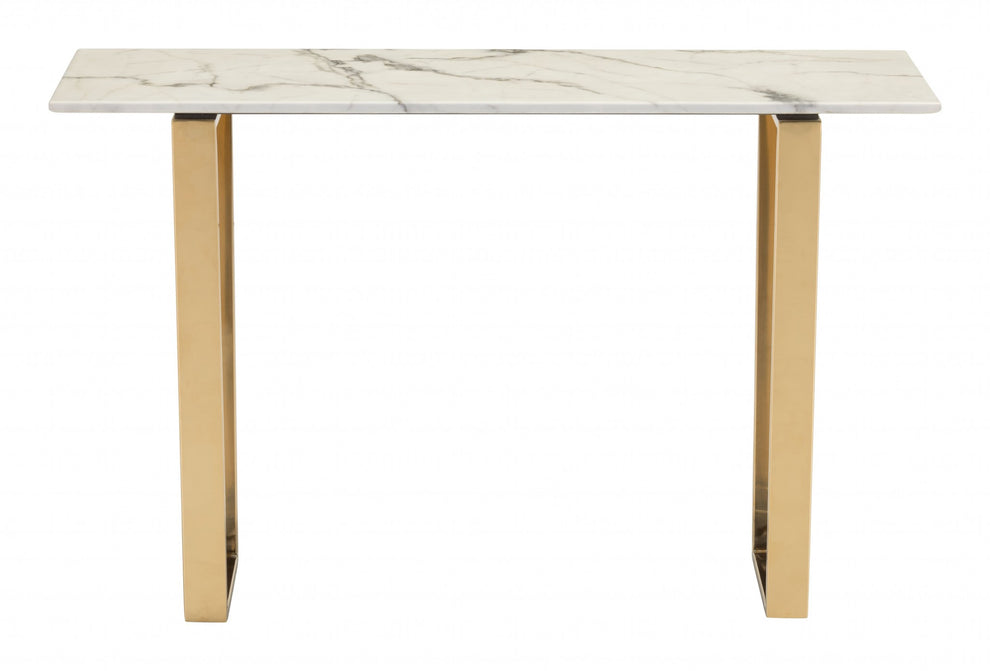 Designer's Choice White Faux Marble and Gold Console Table By Homeroots | Console Tables | Modishstore - 3