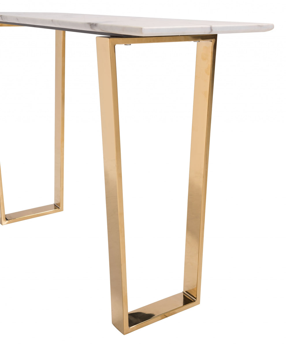 Designer's Choice White Faux Marble and Gold Console Table By Homeroots | Console Tables | Modishstore - 4