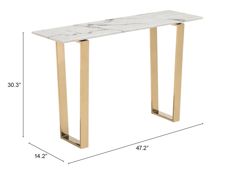 Designer's Choice White Faux Marble and Gold Console Table By Homeroots | Console Tables | Modishstore - 6