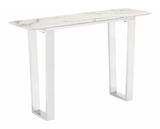 Designer's Choice White Faux Marble and Steel Console Table By Homeroots