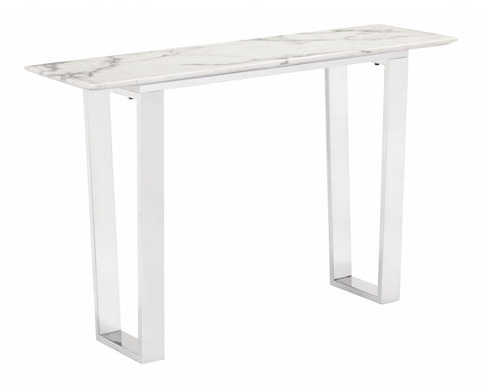 Designer's Choice White Faux Marble and Steel Console Table By Homeroots | Console Tables | Modishstore