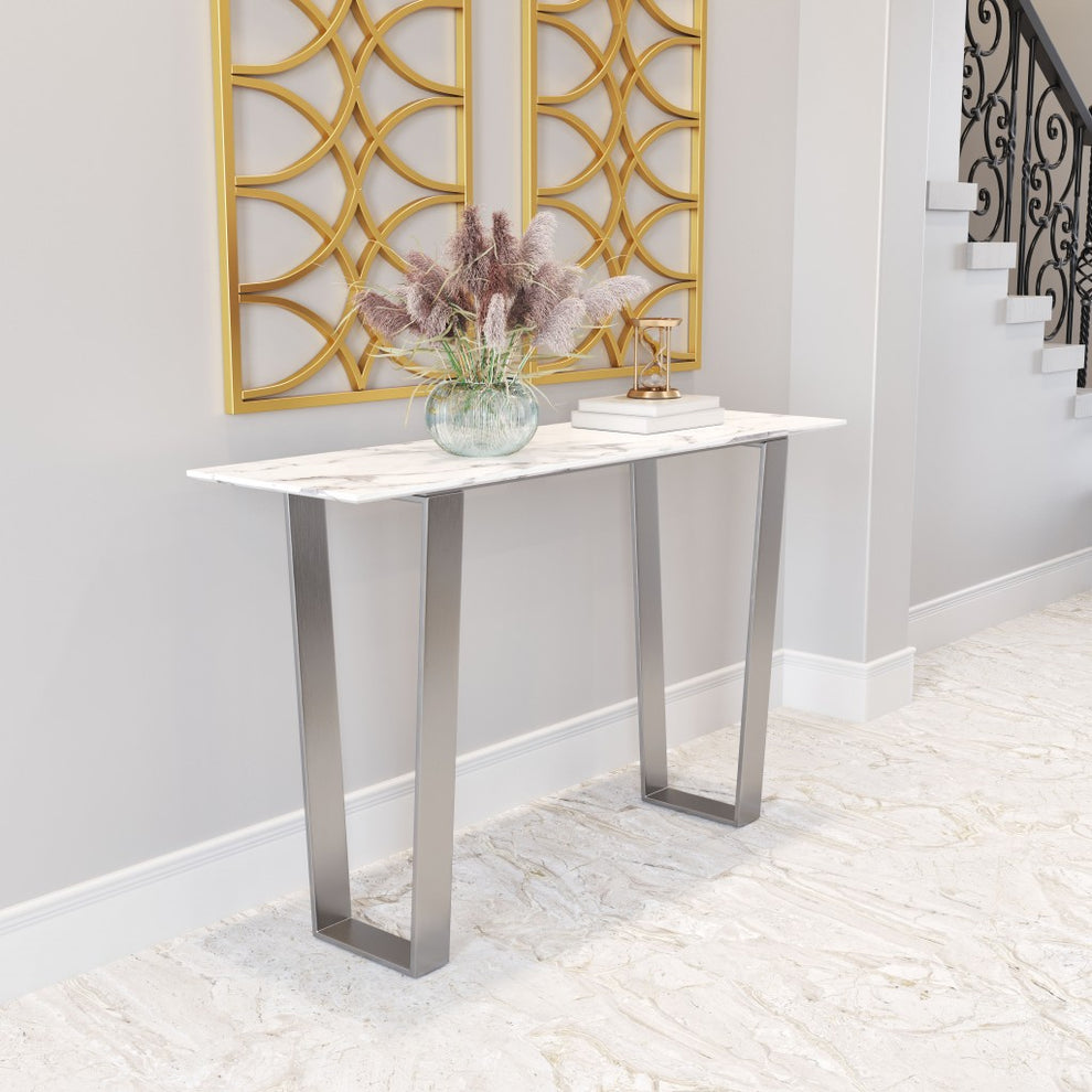Designer's Choice White Faux Marble and Steel Console Table By Homeroots | Console Tables | Modishstore - 4