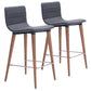 Set Of Two 34" Gray And Brown Solid Wood Low Back Counter Height Bar Chairs With Footrest By Homeroots
