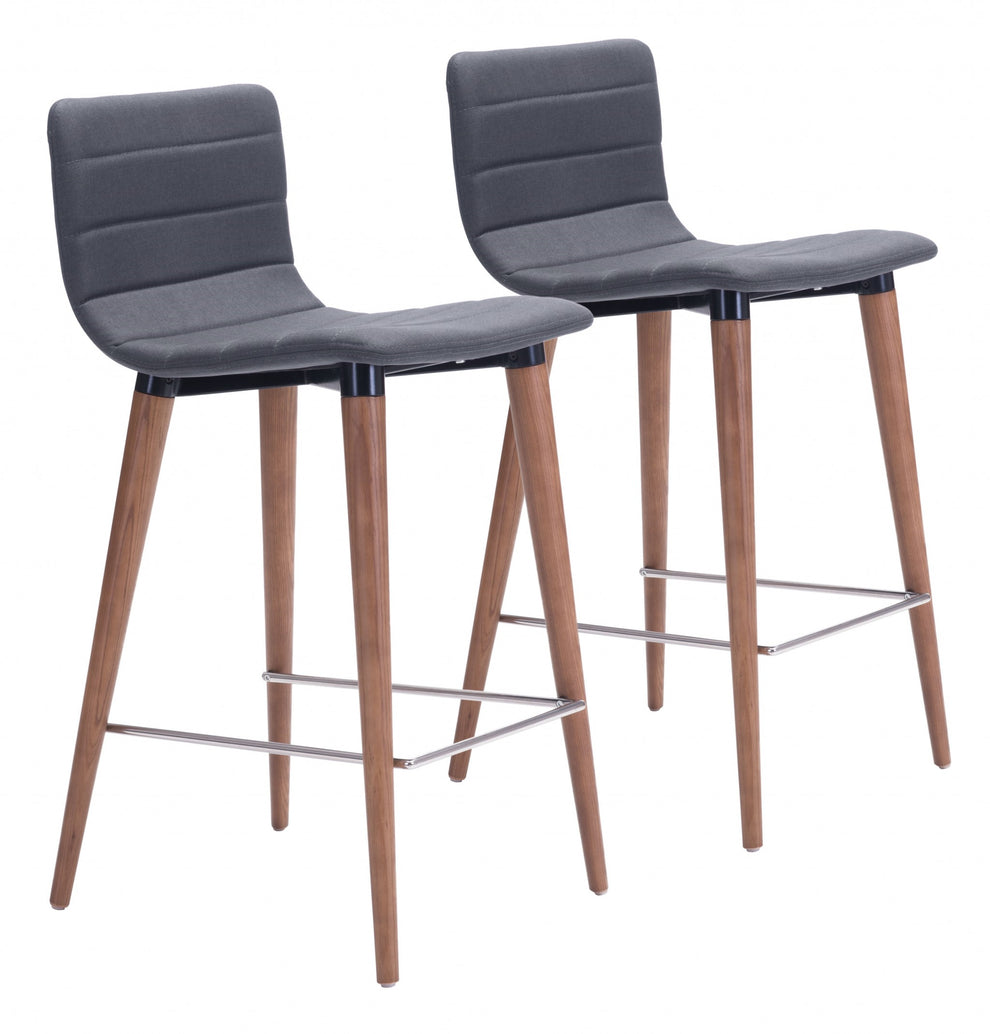 Set Of Two 34" Gray And Brown Solid Wood Low Back Counter Height Bar Chairs With Footrest By Homeroots | Bar Stools | Modishstore - 5
