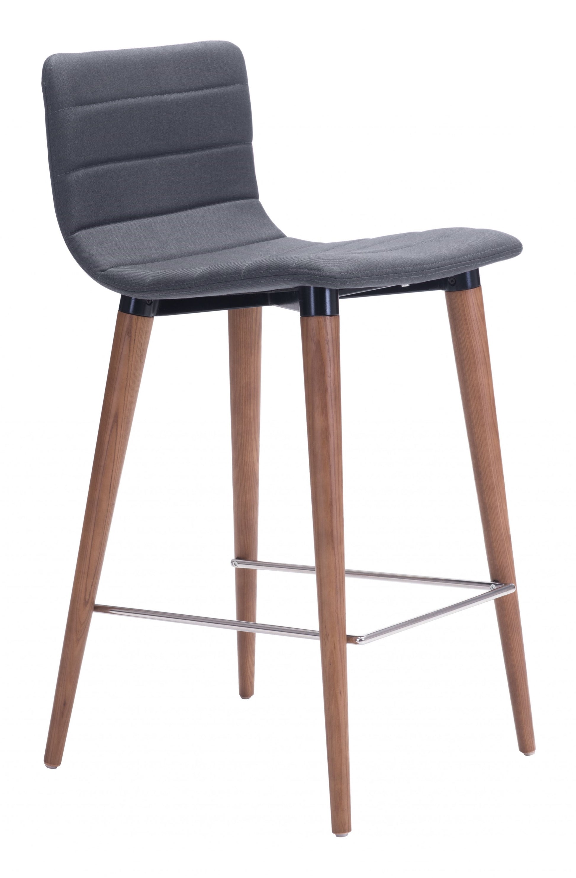 Set Of Two 34" Gray And Brown Solid Wood Low Back Counter Height Bar Chairs With Footrest By Homeroots | Bar Stools | Modishstore