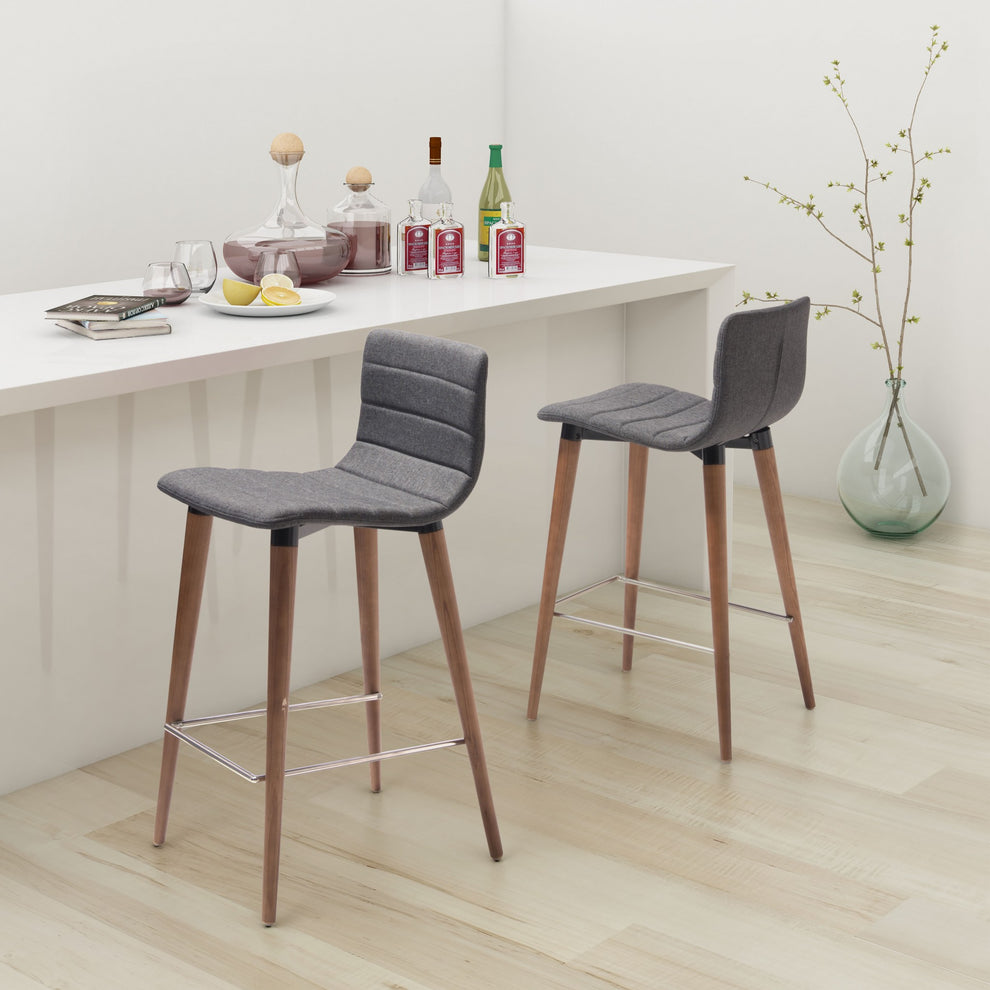 Set Of Two 34" Gray And Brown Solid Wood Low Back Counter Height Bar Chairs With Footrest By Homeroots | Bar Stools | Modishstore - 6