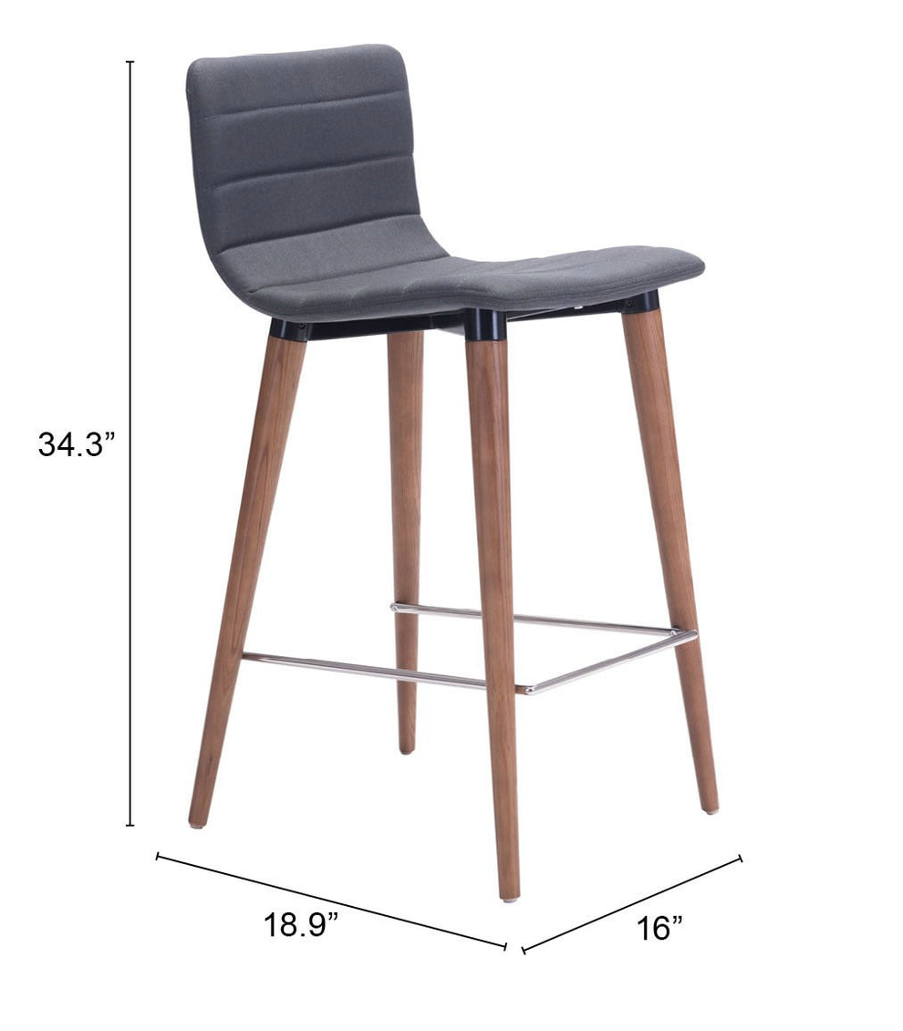 Set Of Two 34" Gray And Brown Solid Wood Low Back Counter Height Bar Chairs With Footrest By Homeroots | Bar Stools | Modishstore - 7