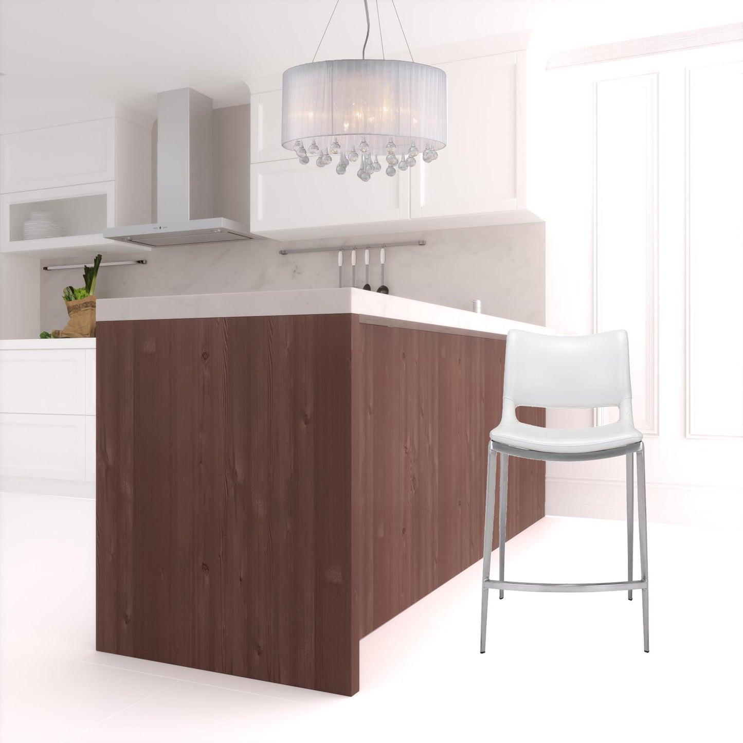 Set Of Two 37" White And Silver Steel Low Back Counter Height Bar Chairs With Footrest By Homeroots | Bar Stools | Modishstore - 5