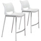 Set Of Two 37" White And Silver Steel Low Back Counter Height Bar Chairs With Footrest By Homeroots