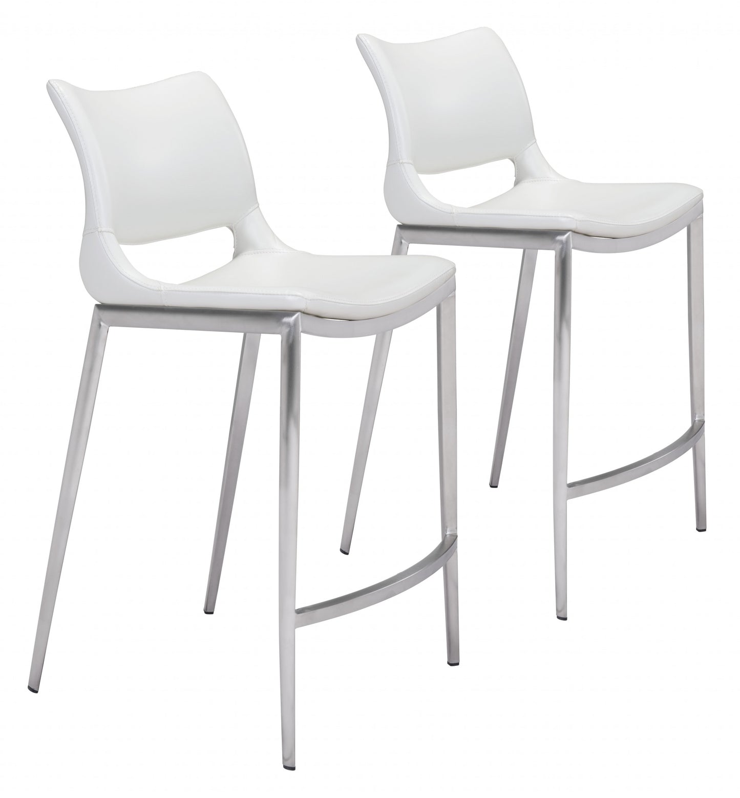 Set Of Two 37" White And Silver Steel Low Back Counter Height Bar Chairs With Footrest By Homeroots | Bar Stools | Modishstore - 6