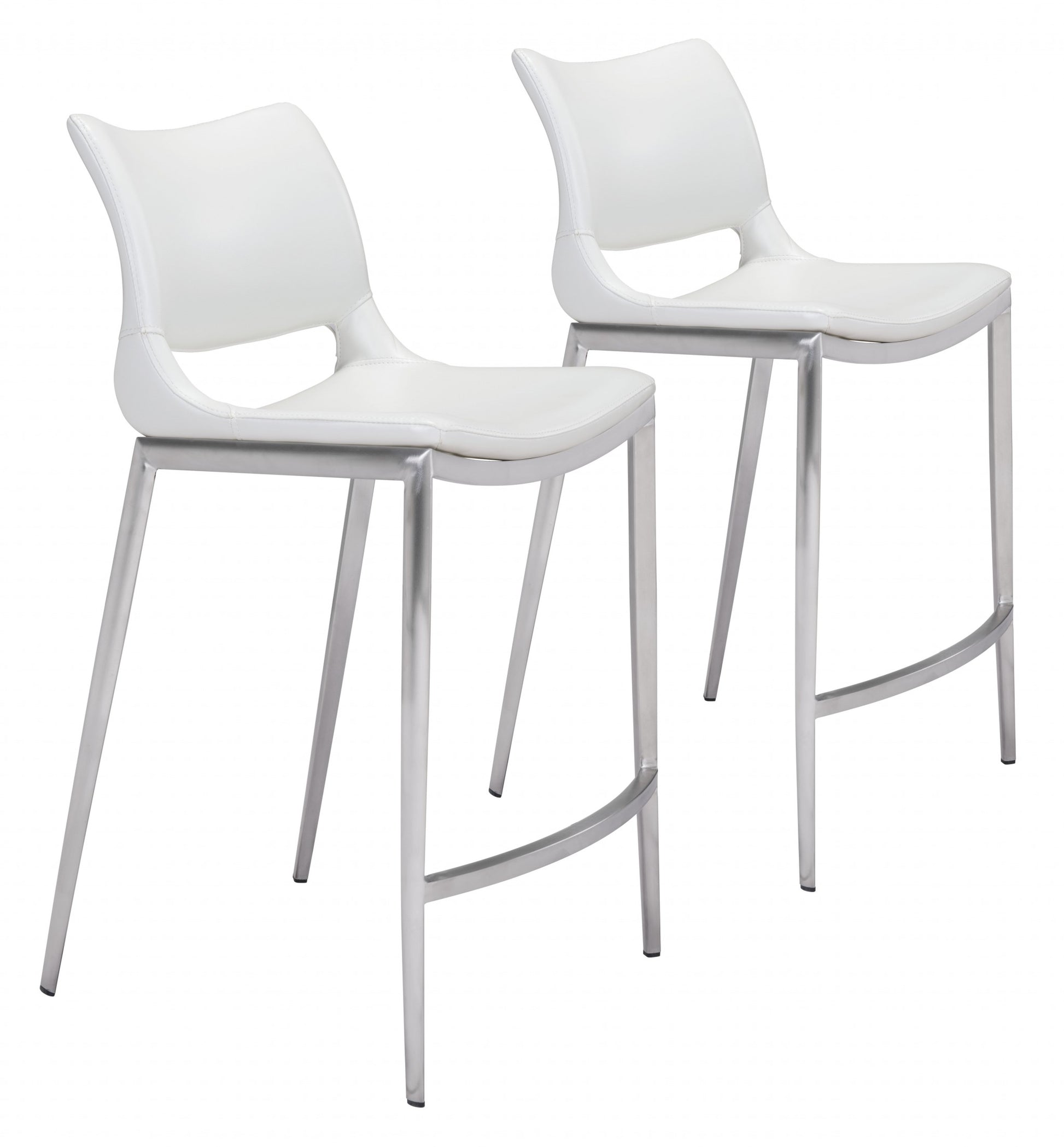 Set Of Two 37" White And Silver Steel Low Back Counter Height Bar Chairs With Footrest By Homeroots | Bar Stools | Modishstore - 6