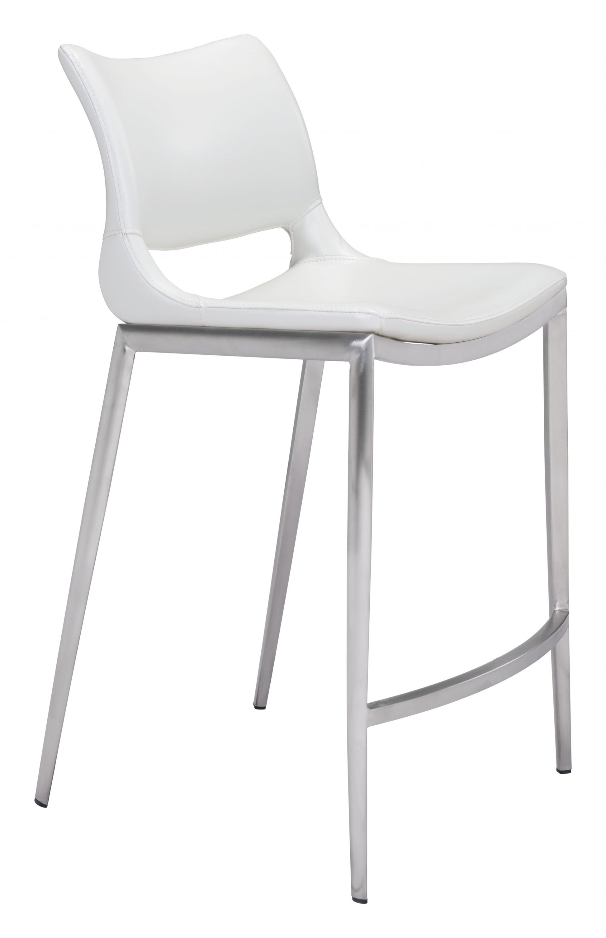 Set Of Two 37" White And Silver Steel Low Back Counter Height Bar Chairs With Footrest By Homeroots | Bar Stools | Modishstore