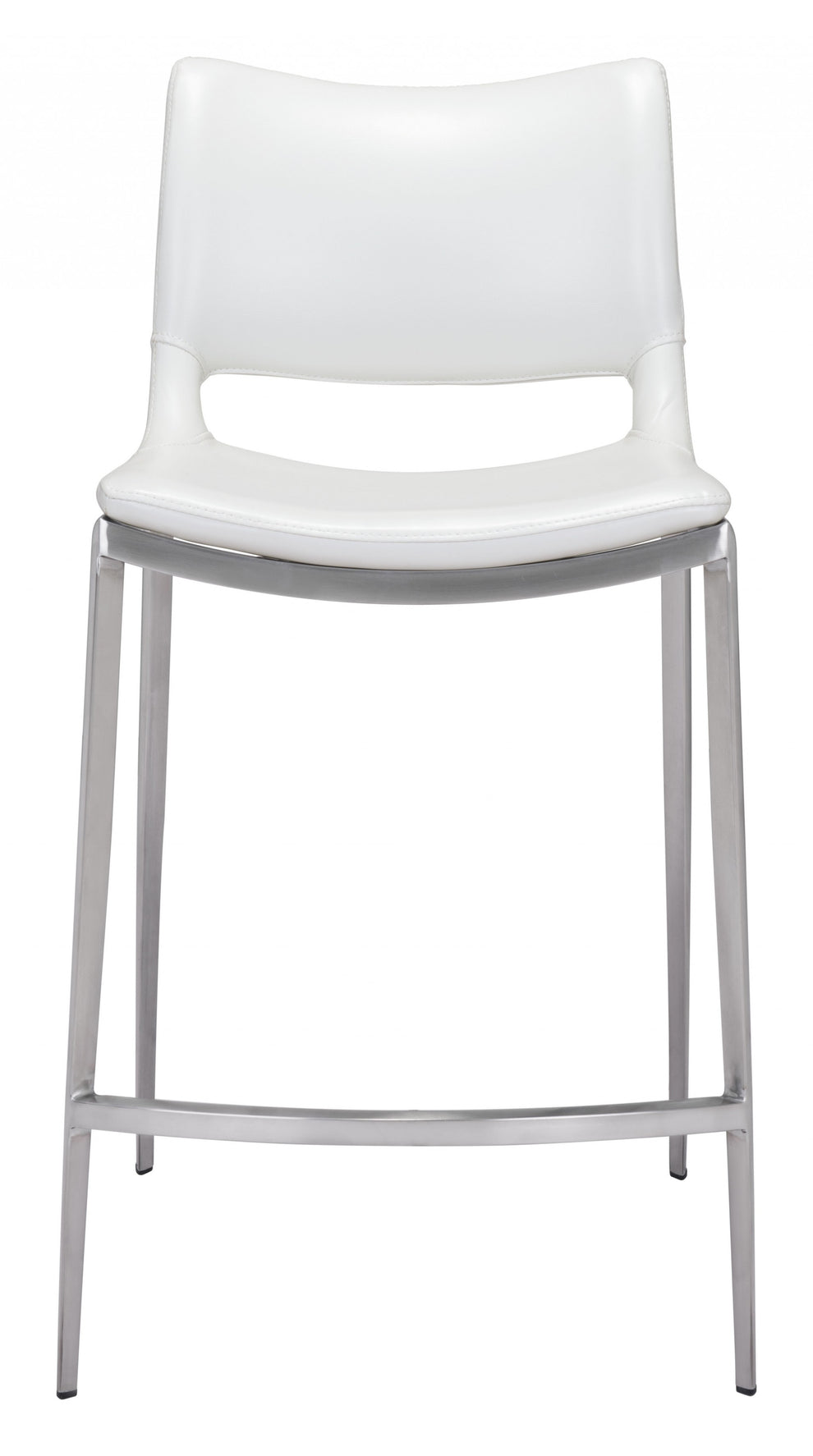 Set Of Two 37" White And Silver Steel Low Back Counter Height Bar Chairs With Footrest By Homeroots | Bar Stools | Modishstore - 3