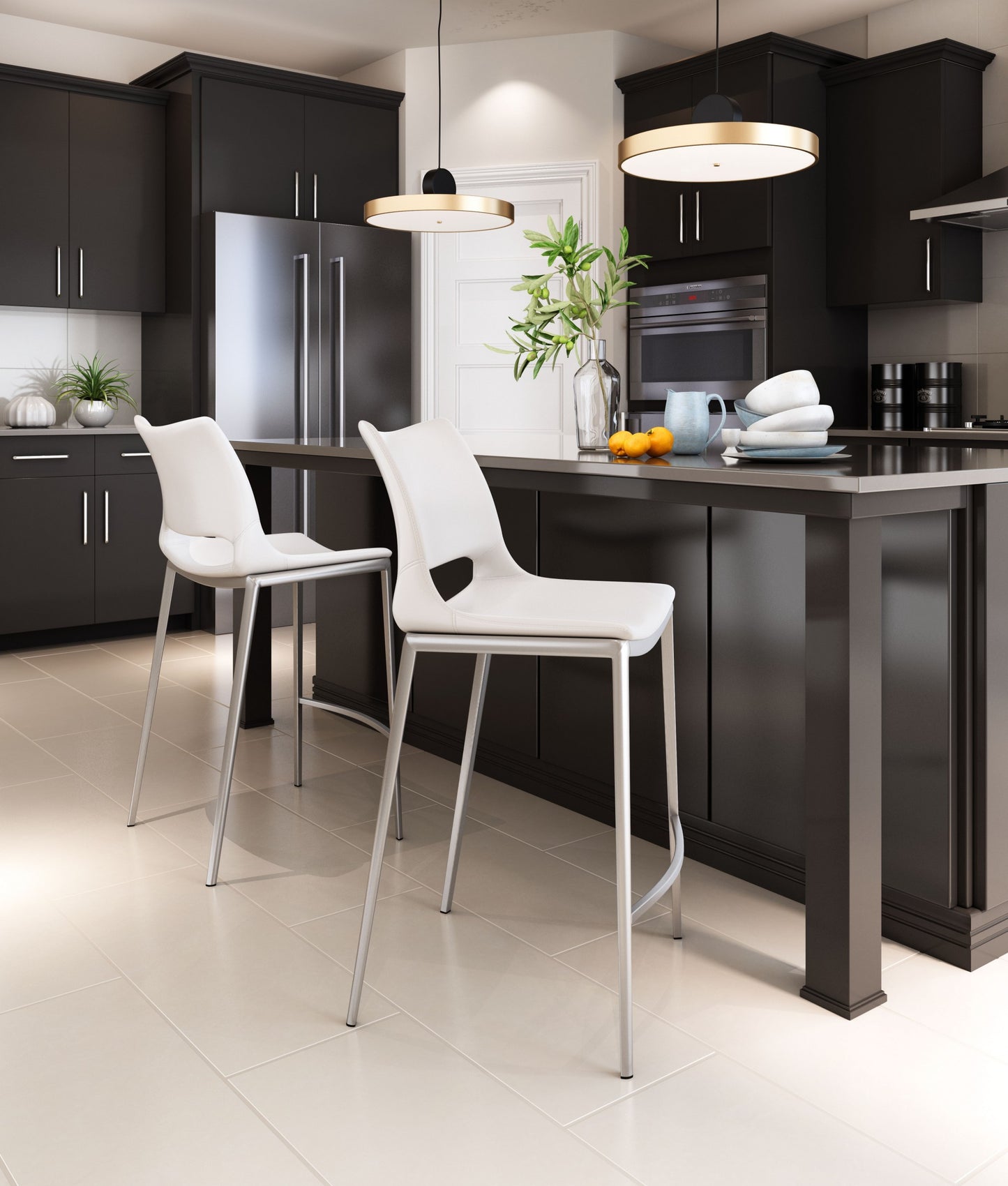 Set Of Two 37" White And Silver Steel Low Back Counter Height Bar Chairs With Footrest By Homeroots | Bar Stools | Modishstore - 8