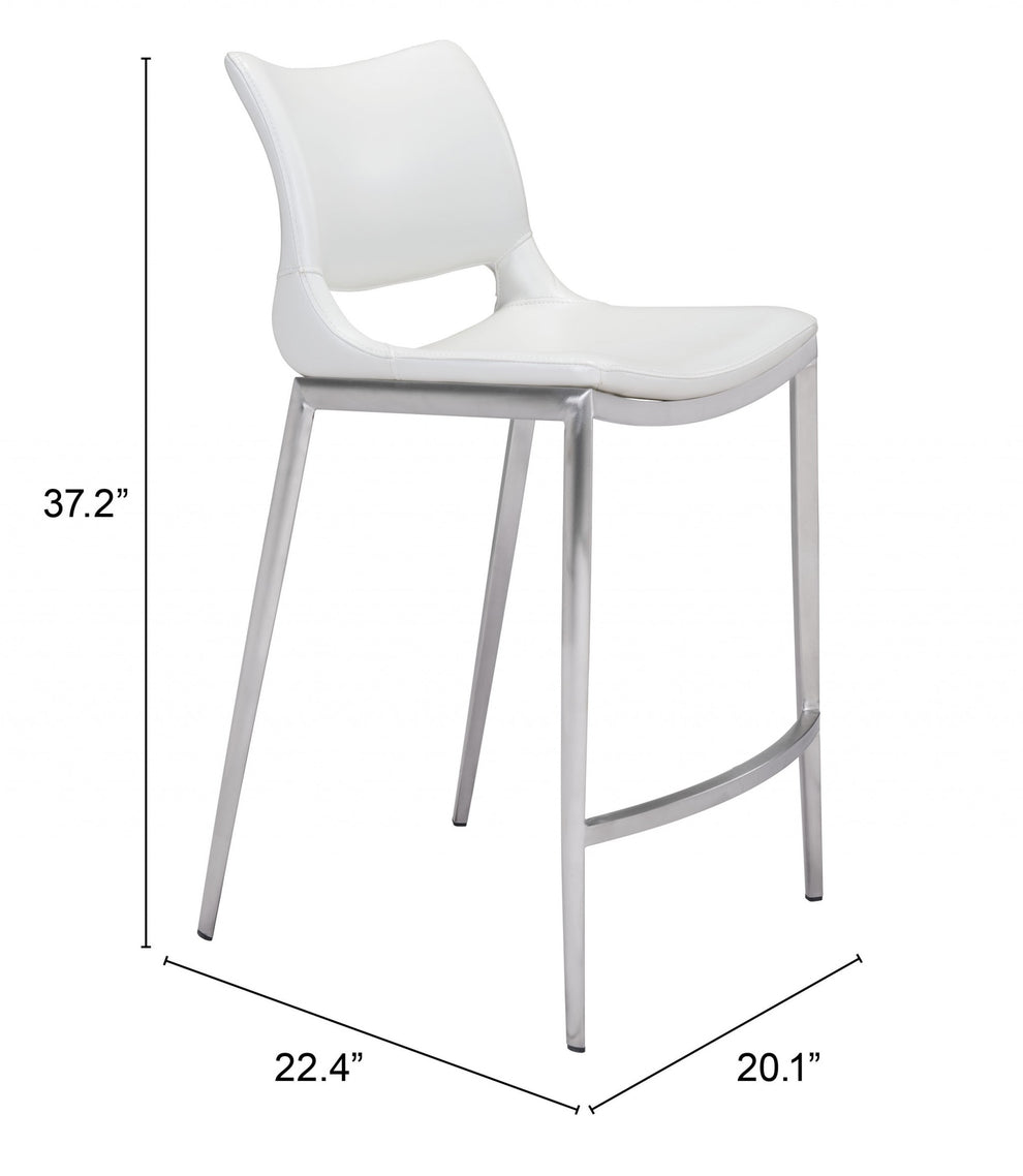 Set Of Two 37" White And Silver Steel Low Back Counter Height Bar Chairs With Footrest By Homeroots | Bar Stools | Modishstore - 9