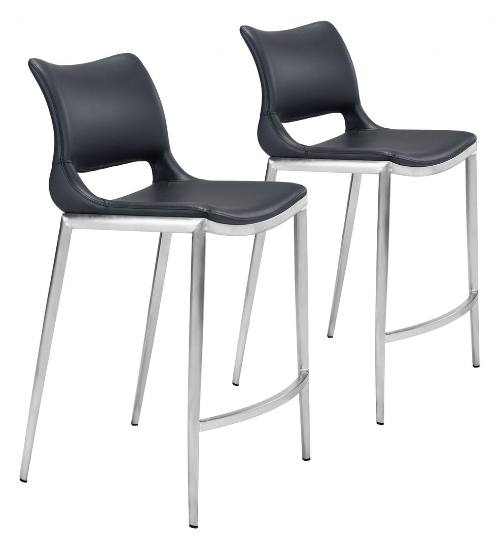 Set Of Two 37" Black And Silver Steel Low Back Counter Height Bar Chairs With Footrest By Homeroots | Bar Stools | Modishstore - 6