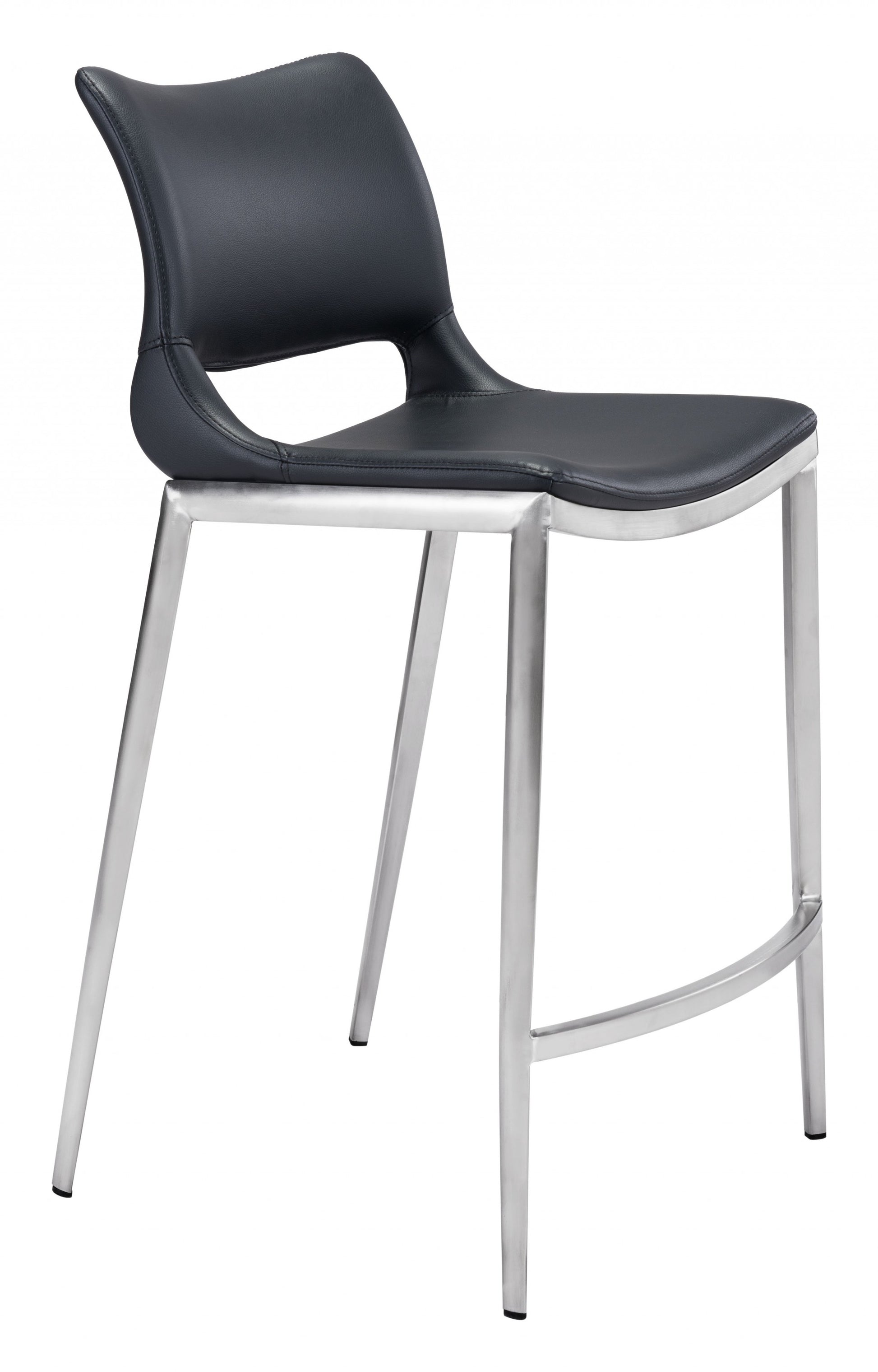 Set Of Two 37" Black And Silver Steel Low Back Counter Height Bar Chairs With Footrest By Homeroots | Bar Stools | Modishstore