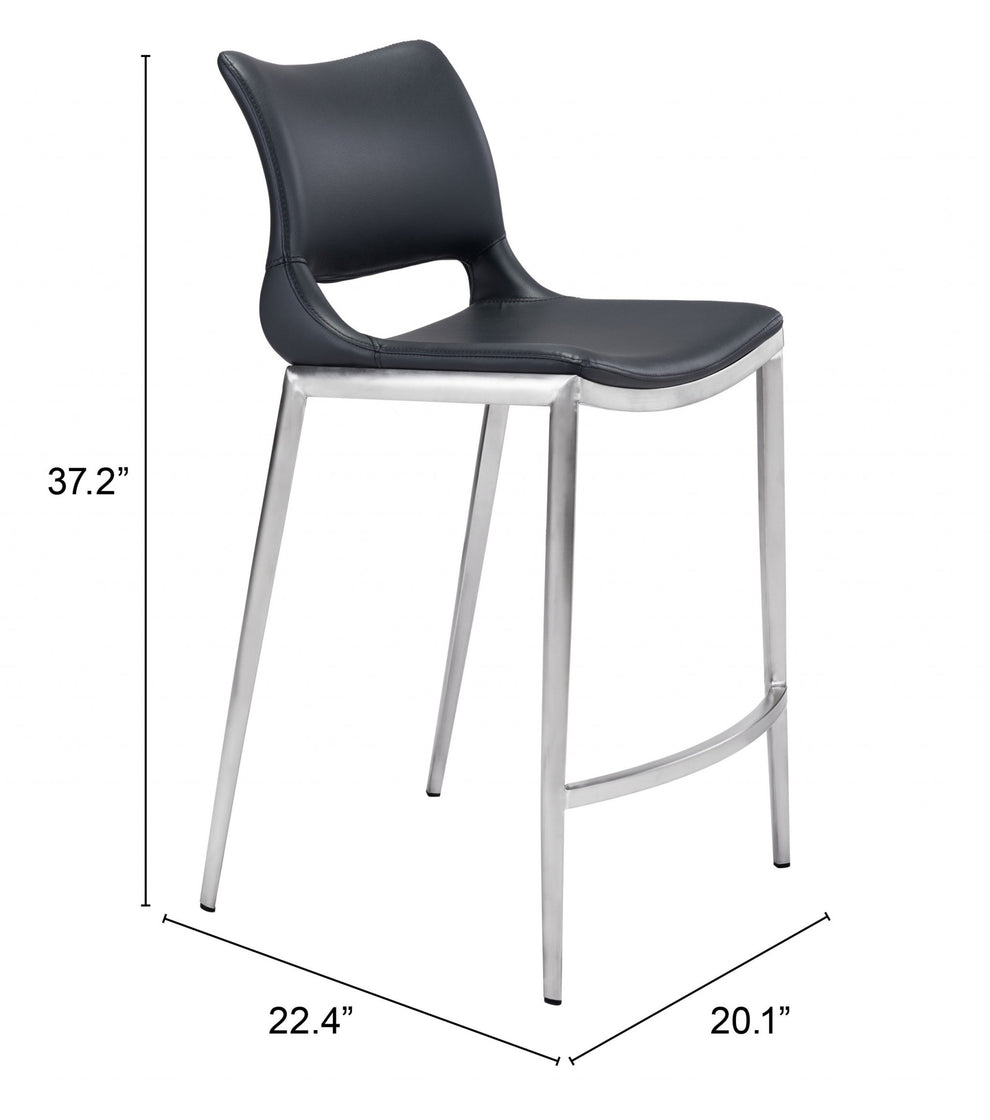 Set Of Two 37" Black And Silver Steel Low Back Counter Height Bar Chairs With Footrest By Homeroots | Bar Stools | Modishstore - 8