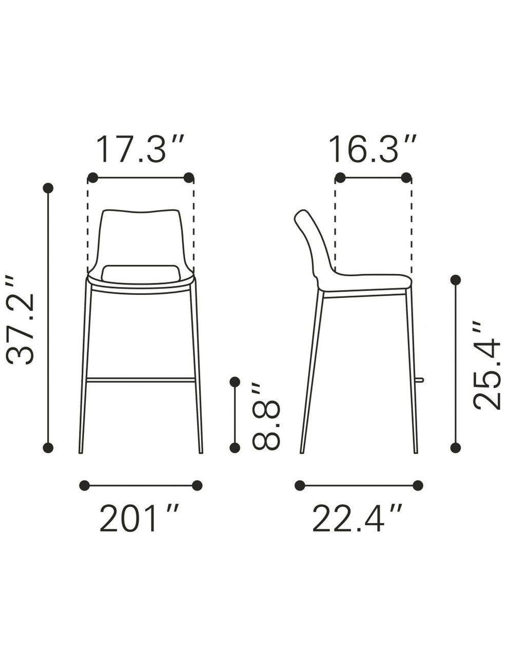 Set Of Two 37" Black And Silver Steel Low Back Counter Height Bar Chairs With Footrest By Homeroots | Bar Stools | Modishstore - 9