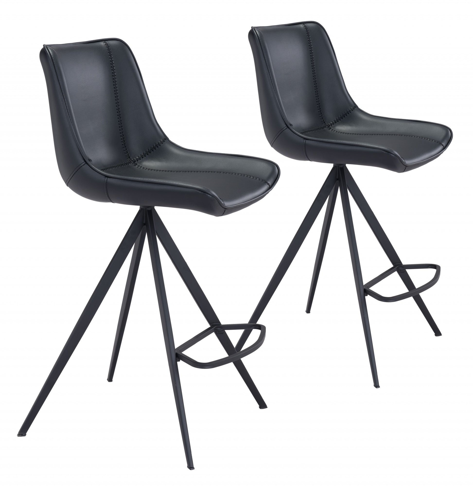 Set Of Two 39" Black Steel Low Back Counter Height Bar Chairs With Footrest By Homeroots | Bar Stools | Modishstore