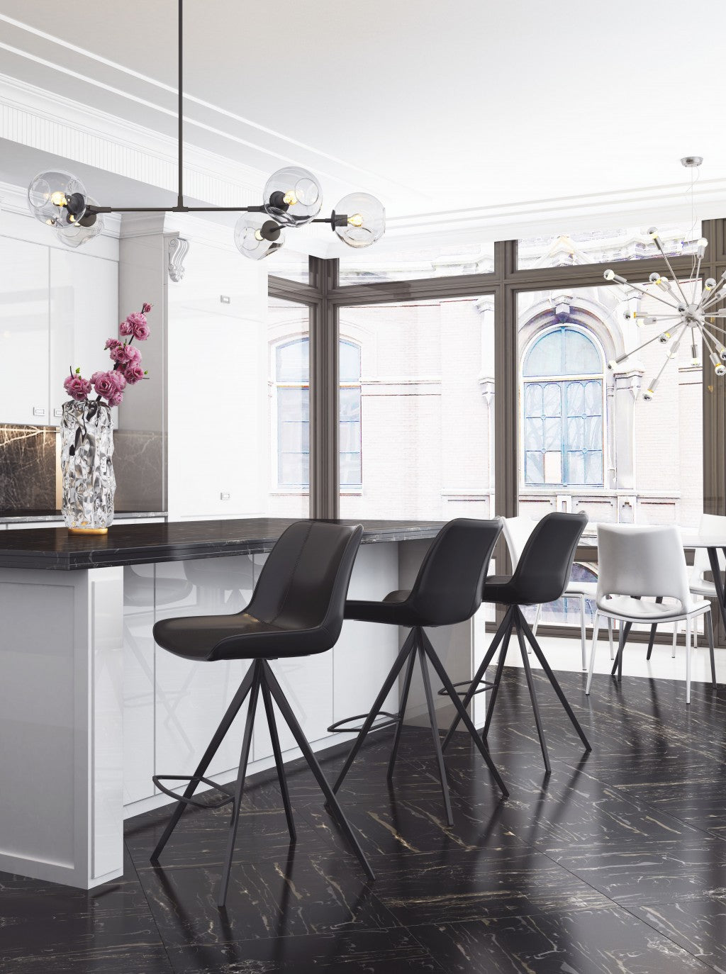 Set Of Two 39" Black Steel Low Back Counter Height Bar Chairs With Footrest By Homeroots | Bar Stools | Modishstore - 7