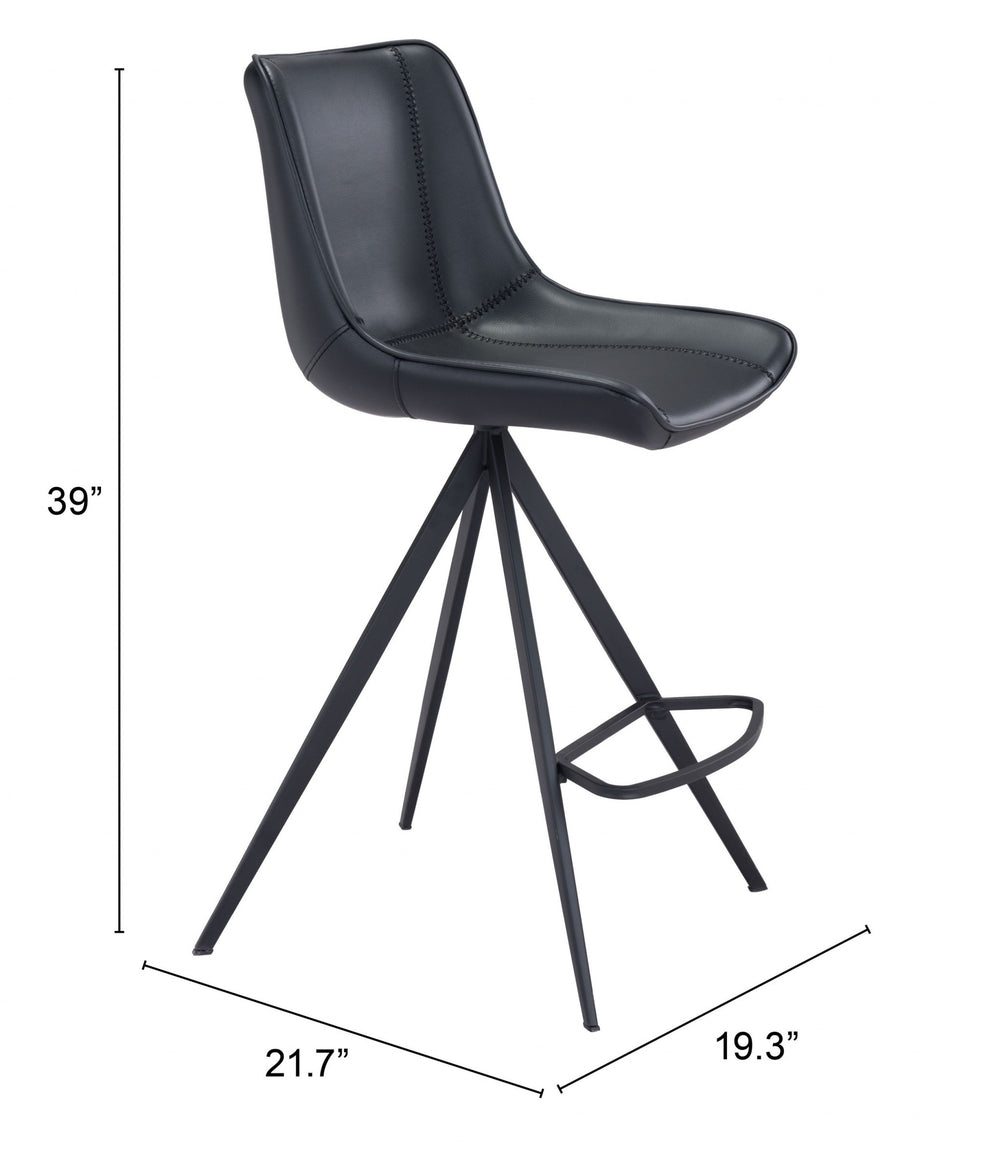 Set Of Two 39" Black Steel Low Back Counter Height Bar Chairs With Footrest By Homeroots | Bar Stools | Modishstore - 8