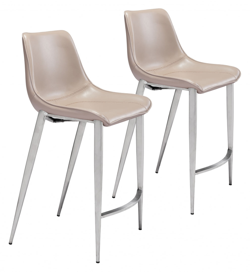 Set Of Two 40" Gray And Silver Steel Low Back Counter Height Bar Chairs With Footrest By Homeroots | Bar Stools | Modishstore - 6
