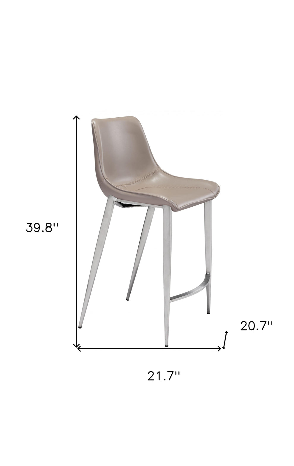 Set Of Two 40" Gray And Silver Steel Low Back Counter Height Bar Chairs With Footrest By Homeroots | Bar Stools | Modishstore - 8