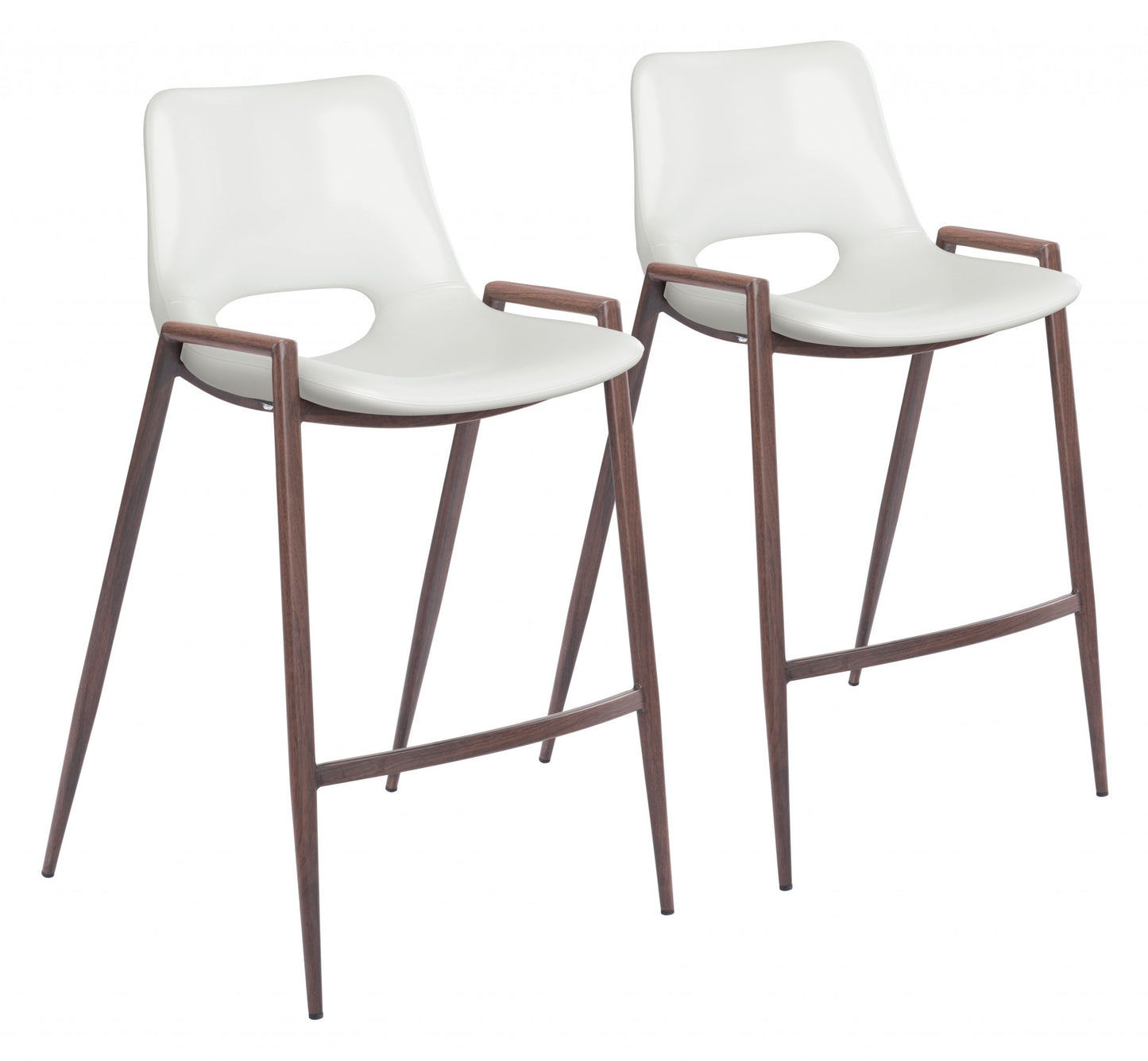 Set Of Two 36" White And Brown Steel Low Back Counter Height Bar Chairs With Footrest By Homeroots