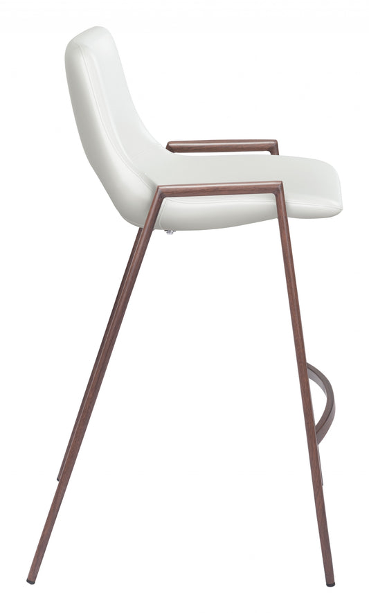 Set Of Two 36" White And Brown Steel Low Back Counter Height Bar Chairs With Footrest By Homeroots | Bar Stools | Modishstore