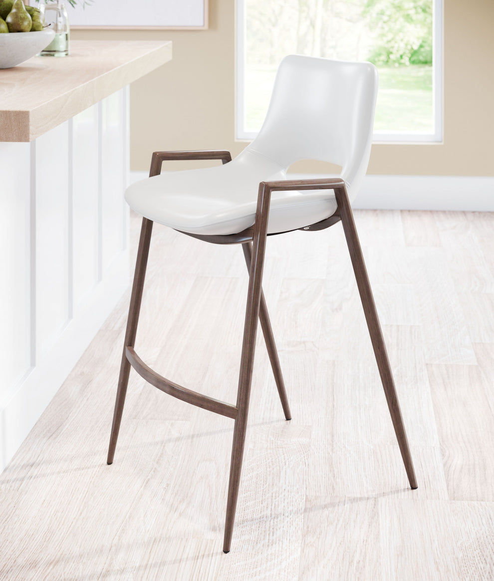 Set Of Two 36" White And Brown Steel Low Back Counter Height Bar Chairs With Footrest By Homeroots | Bar Stools | Modishstore - 8