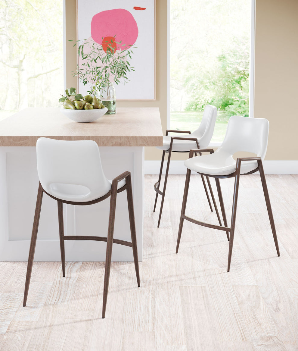 Set Of Two 36" White And Brown Steel Low Back Counter Height Bar Chairs With Footrest By Homeroots | Bar Stools | Modishstore - 9