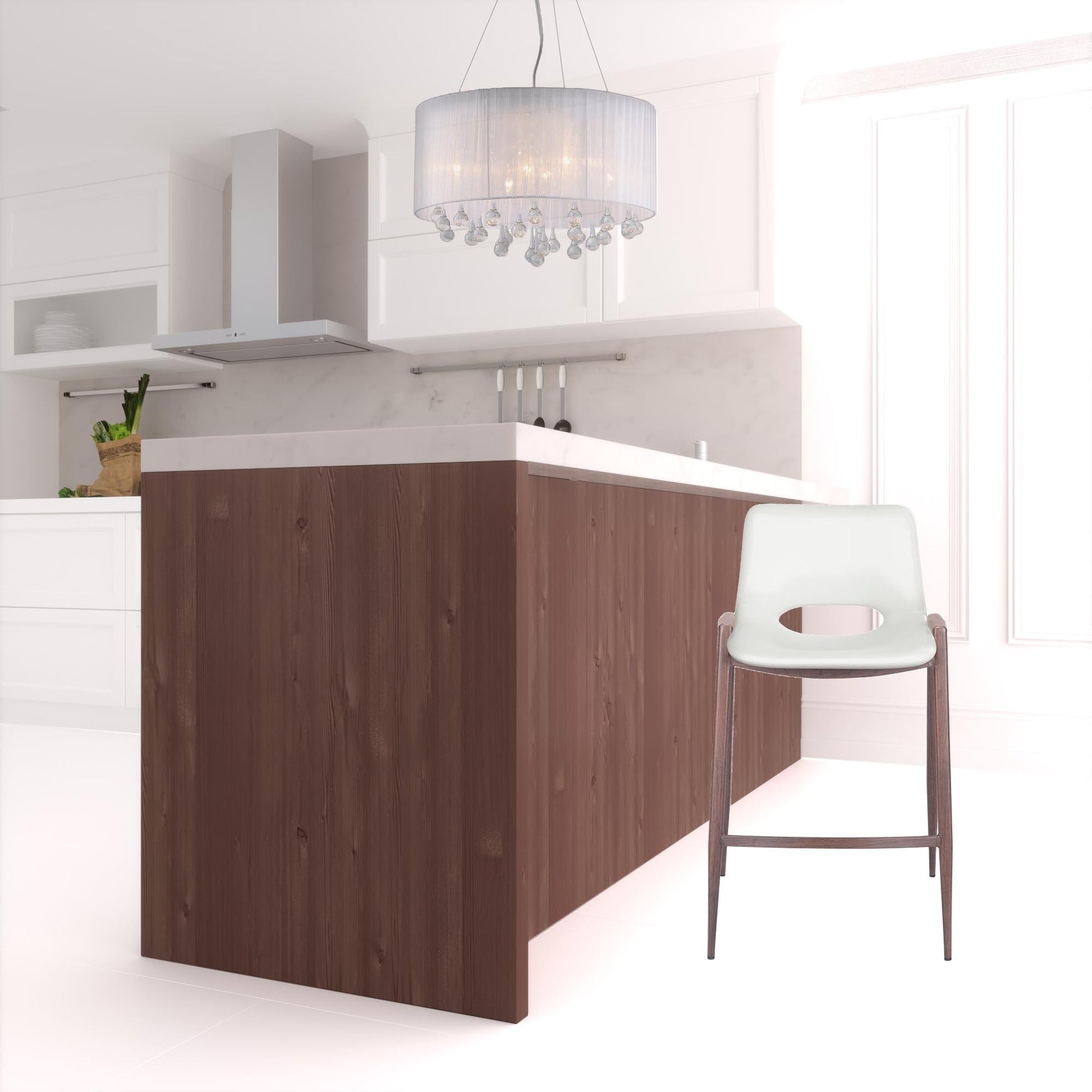 Set Of Two 36" White And Brown Steel Low Back Counter Height Bar Chairs With Footrest By Homeroots | Bar Stools | Modishstore - 4