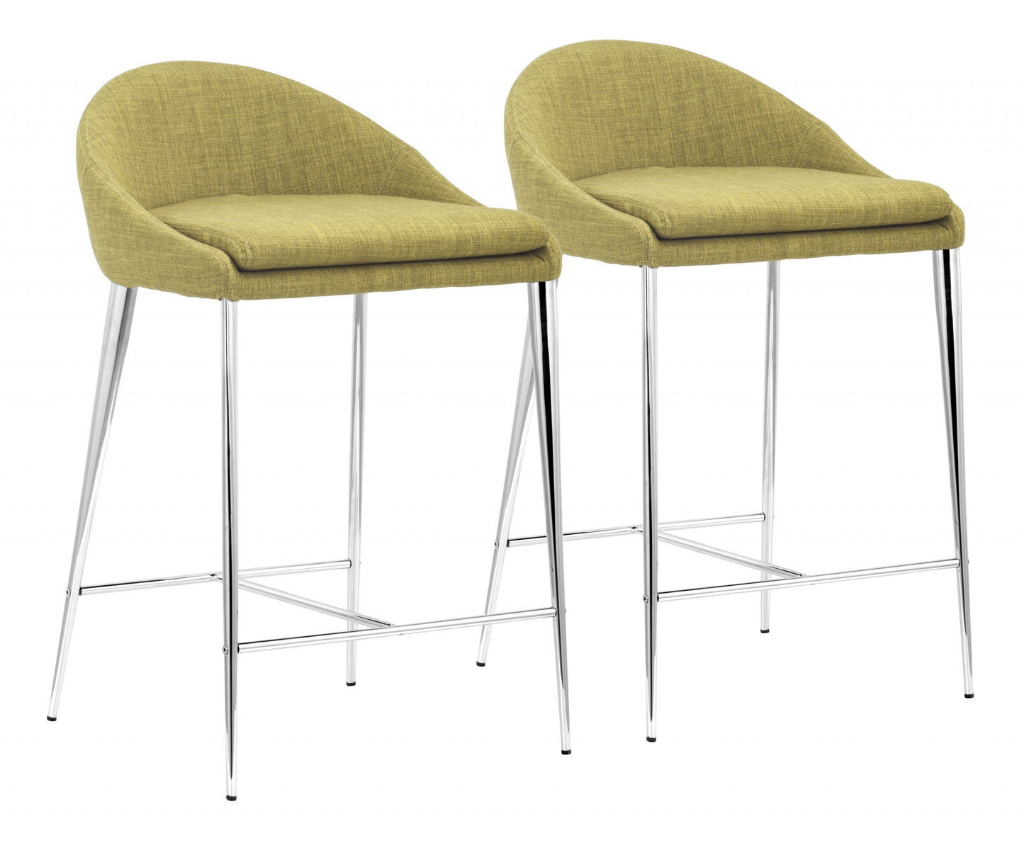 Set Of Two 30" Green and Steel Low Back Counter Height Bar Chairs By Homeroots | Bar Stools | Modishstore