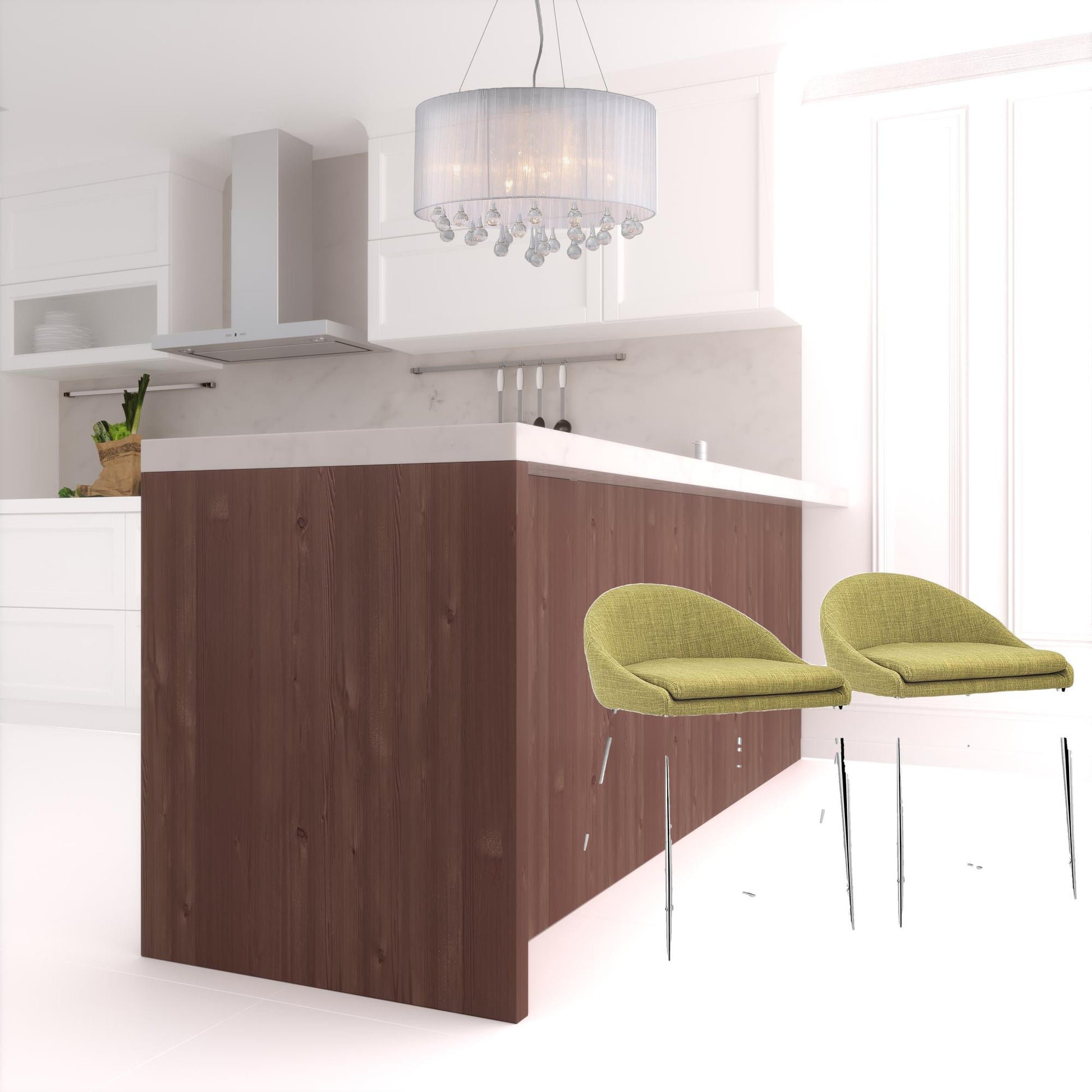 Set Of Two 30" Green and Steel Low Back Counter Height Bar Chairs By Homeroots | Bar Stools | Modishstore - 6