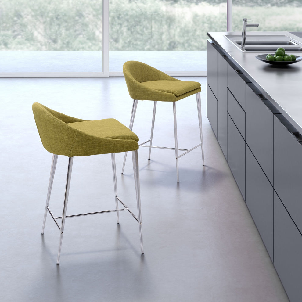 Set Of Two 30" Green and Steel Low Back Counter Height Bar Chairs By Homeroots | Bar Stools | Modishstore - 7