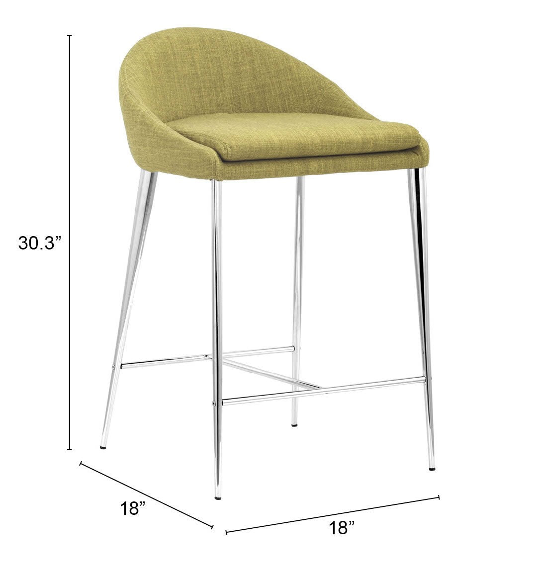 Set Of Two 30" Green and Steel Low Back Counter Height Bar Chairs By Homeroots | Bar Stools | Modishstore - 8