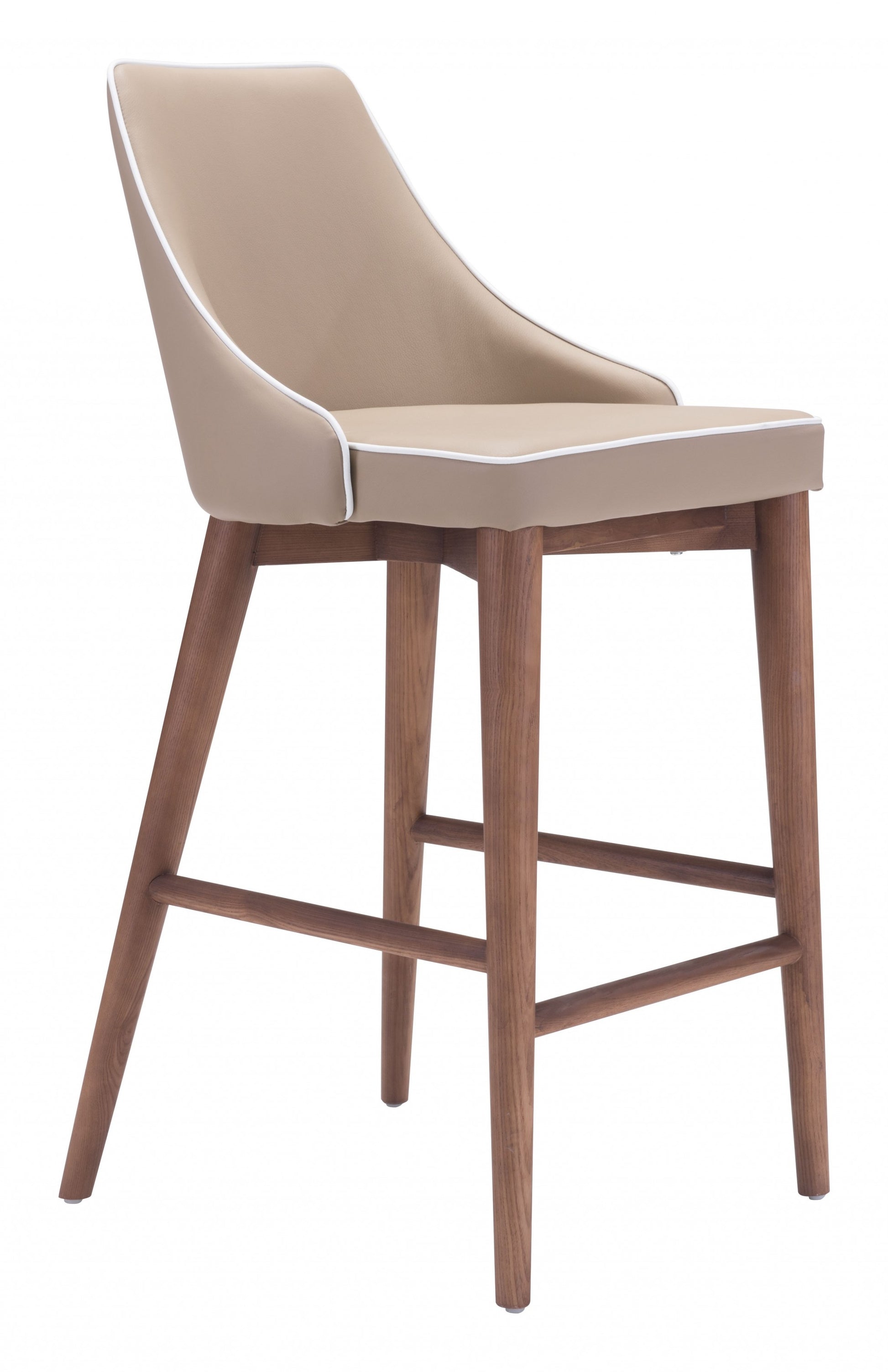 37" Beige And Brown Solid Wood Low Back Counter Height Bar Chair With Footrest By Homeroots | Bar Stools | Modishstore
