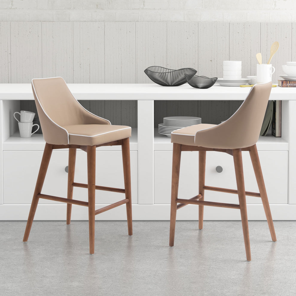 37" Beige And Brown Solid Wood Low Back Counter Height Bar Chair With Footrest By Homeroots | Bar Stools | Modishstore - 5