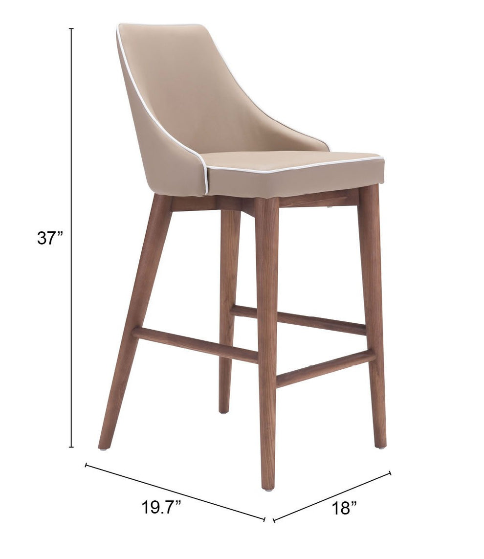 37" Beige And Brown Solid Wood Low Back Counter Height Bar Chair With Footrest By Homeroots | Bar Stools | Modishstore - 6