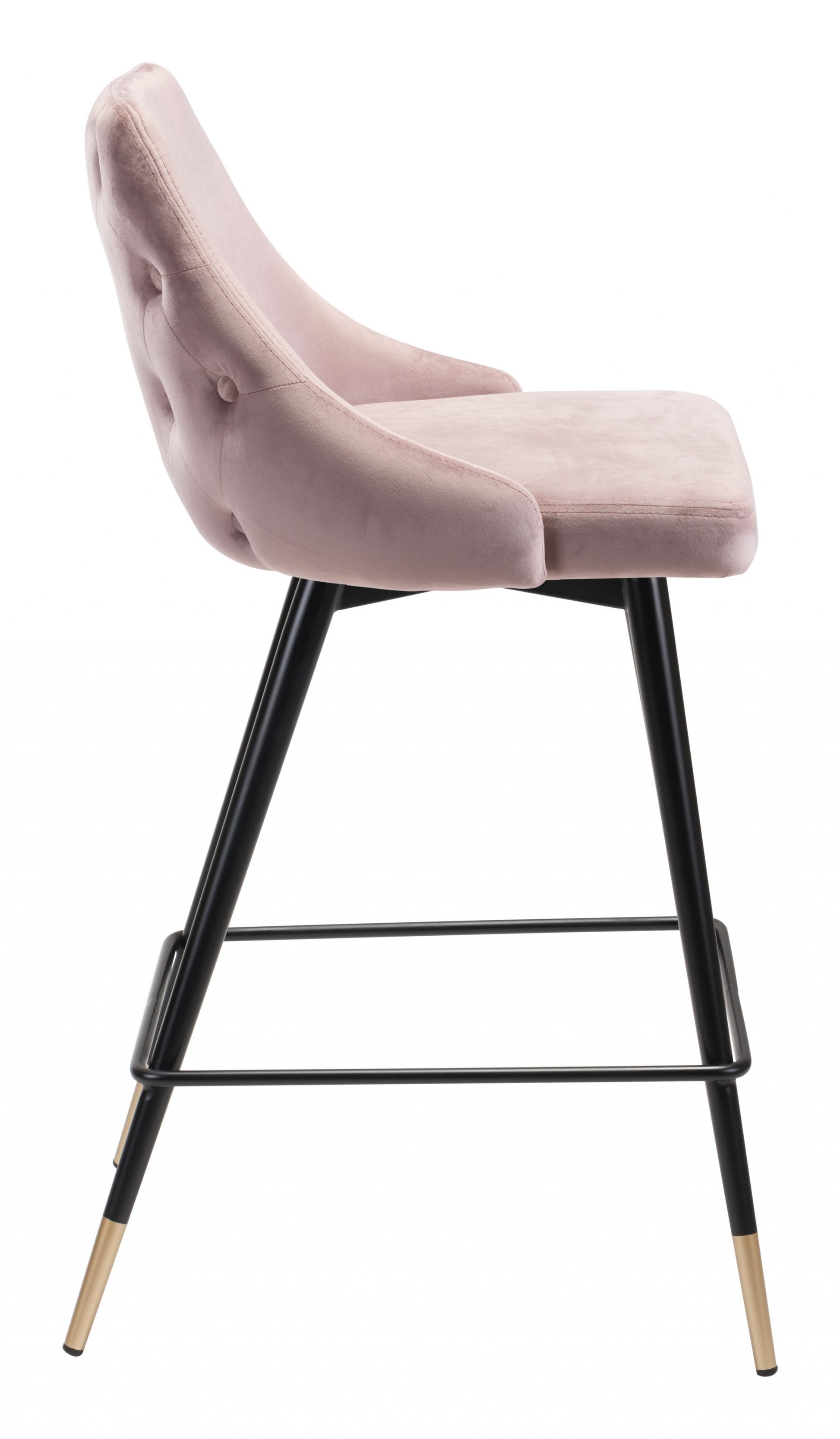 36" Pink Tufted Velvet and Black Counter Height Bar Chair With Footrest By Homeroots | Bar Stools | Modishstore - 2