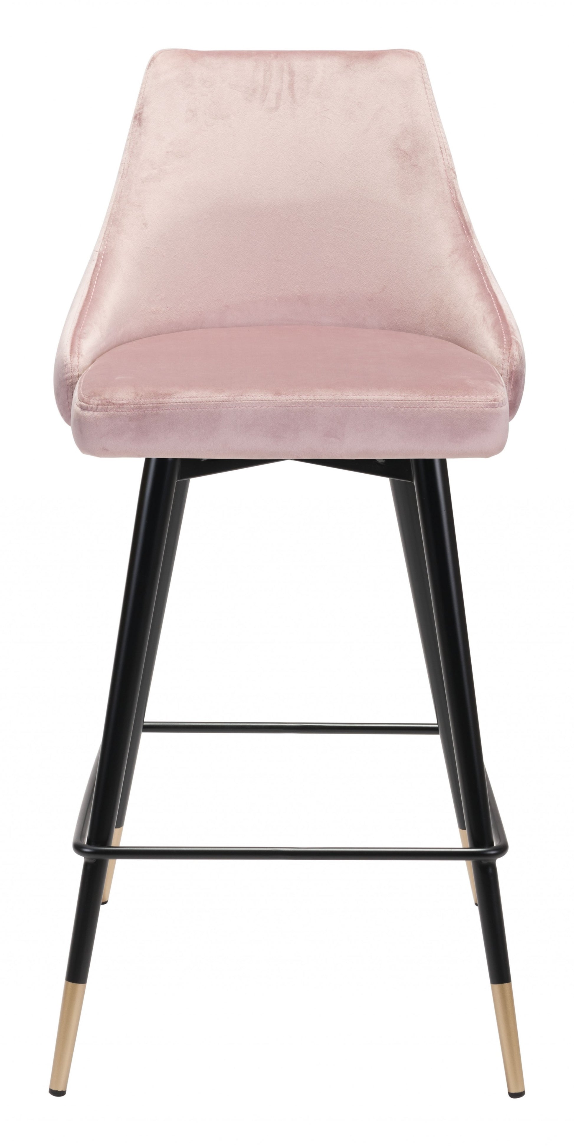 36" Pink Tufted Velvet and Black Counter Height Bar Chair With Footrest By Homeroots | Bar Stools | Modishstore - 3