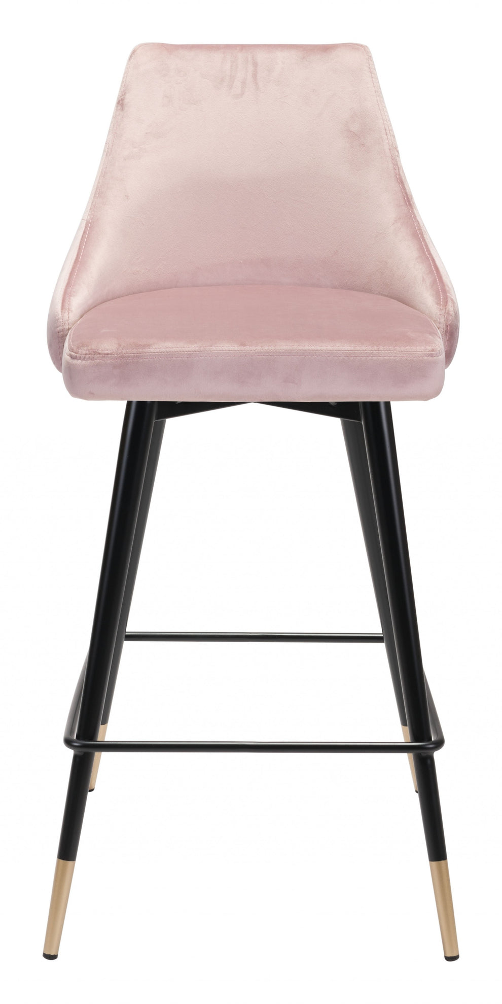36" Pink Tufted Velvet and Black Counter Height Bar Chair With Footrest By Homeroots | Bar Stools | Modishstore - 3