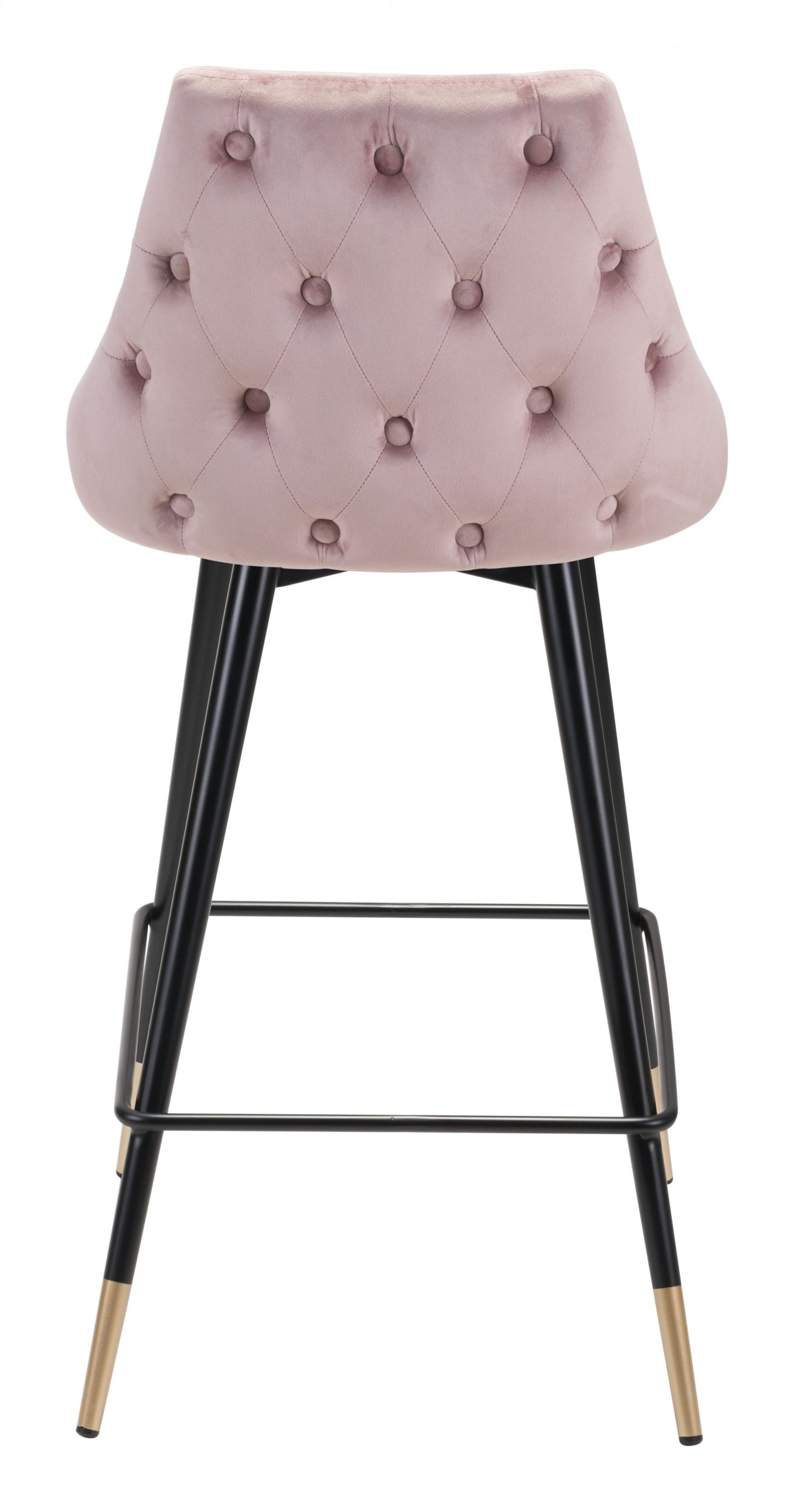 36" Pink Tufted Velvet and Black Counter Height Bar Chair With Footrest By Homeroots | Bar Stools | Modishstore - 4