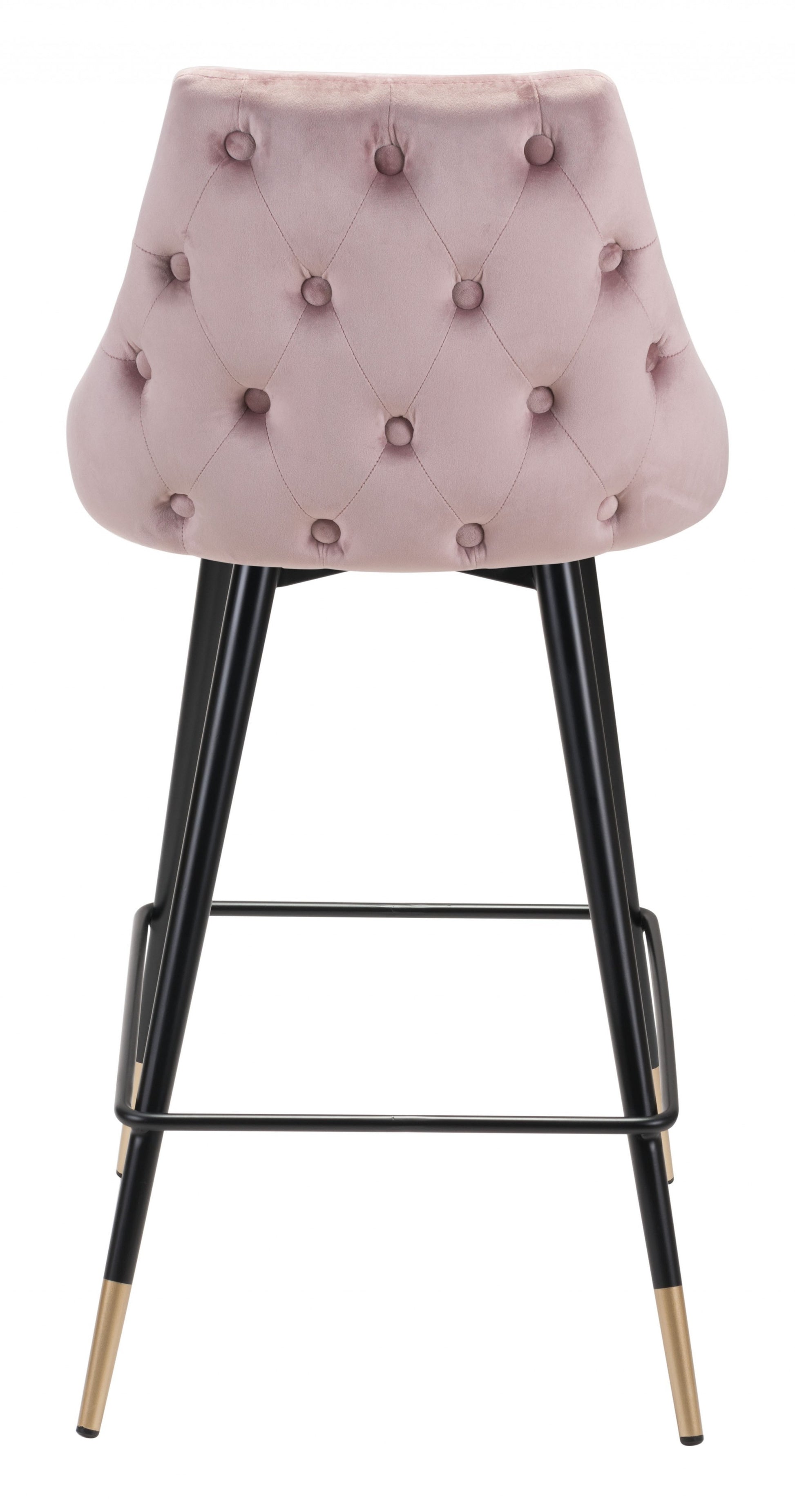 36" Pink Tufted Velvet and Black Counter Height Bar Chair With Footrest By Homeroots | Bar Stools | Modishstore - 4