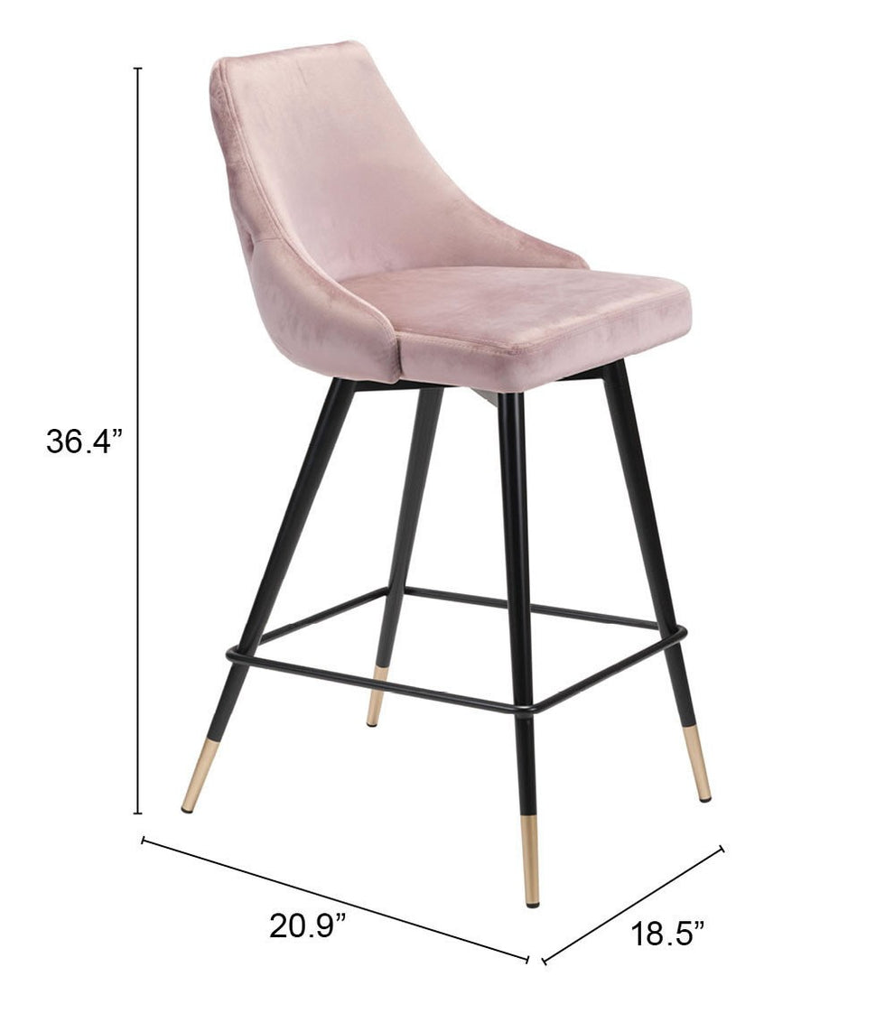36" Pink Tufted Velvet and Black Counter Height Bar Chair With Footrest By Homeroots | Bar Stools | Modishstore - 7