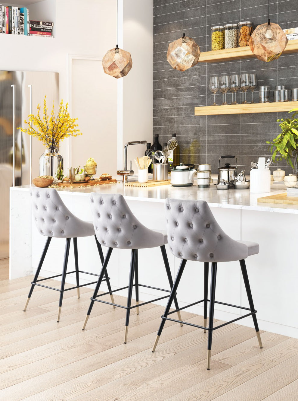 36" Gray Steel Low Back Chair With Footrest By Homeroots | Bar Stools | Modishstore - 6