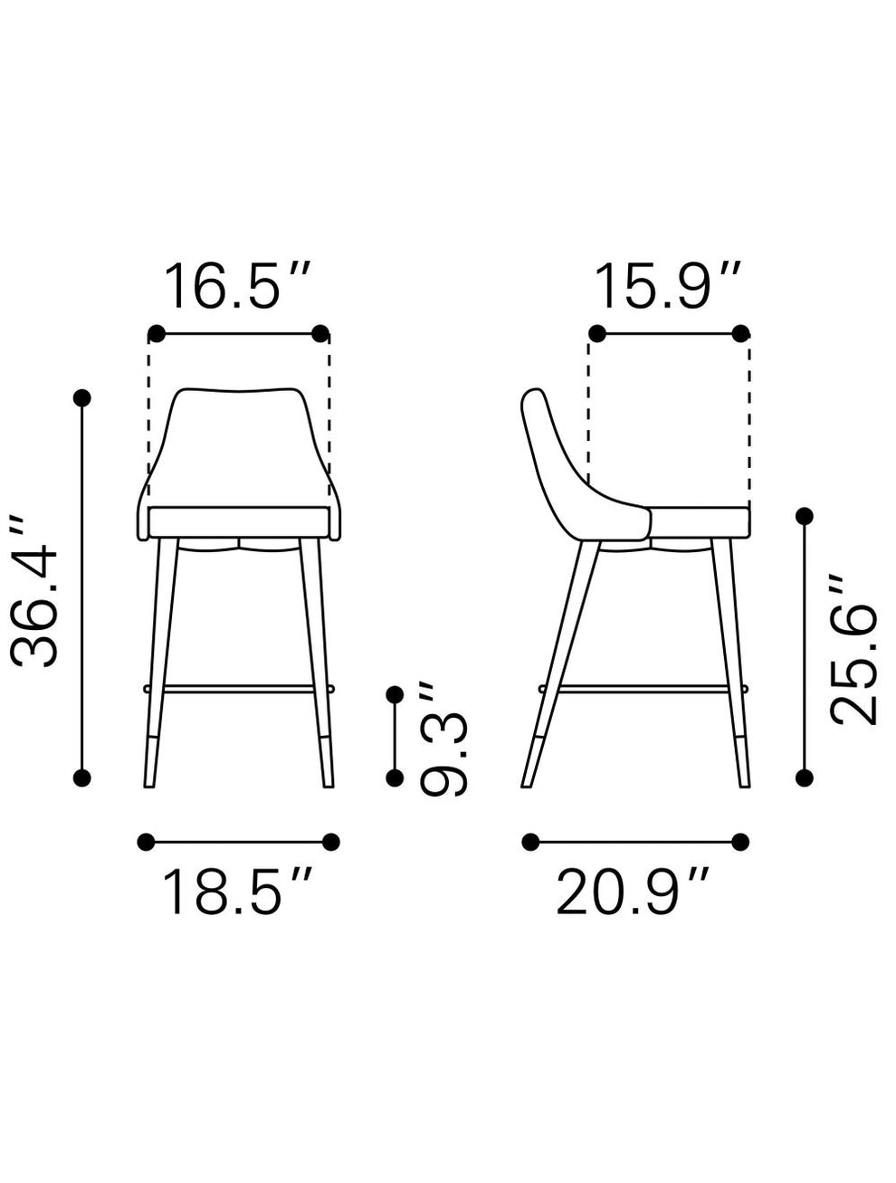 36" Gray Steel Low Back Chair With Footrest By Homeroots | Bar Stools | Modishstore - 8