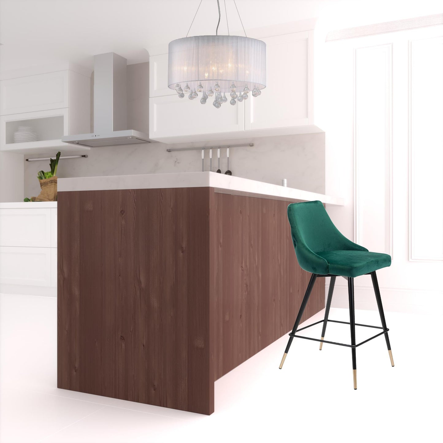 36" Green And Black Steel Low Back Counter Height Bar Chair With Footrest By Homeroots | Bar Stools | Modishstore - 5